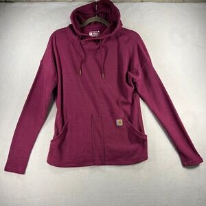 Carhartt Pink Relaxed Fit Waffle Thermal Hoodie Pullover Woman Size S 104967 R60